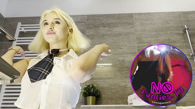 Petite Blonde upskirt panties action