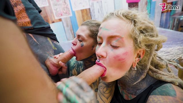 Merryfun, Anuskatzz, Lily Lu and Nikolaz Zpageti heavily tattooed action